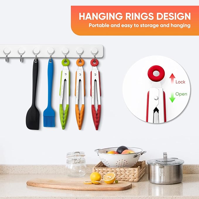 Small Silicone Tongs for Cooking,3 PCS 7-Inch Mini Serving Tong-600°F Heat Resistant Non Stick Stainless Steel Tong s with Silicone Tips Food Tong Cooking Tongs for Salad,Buffet Serving