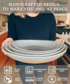 Mora Ceramic Large Serving Bowls- Set of 2 Oval Platters for Entertaining. Modern Kitchen Dishes for Dinner, Fruit, Salad, Turkey, etc. Oven, Dishwasher Safe, 110/80 oz, 16" / 14.6" - Earl Grey