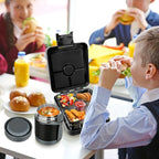 Bento Lunch Box Set With 10oz Soup Thermo, Leak-proof Lunch Containers with 4 Compartment, Kids Hot Thermo Food Jar/Insulation Lunch Bag, Food Containers for School (Black)