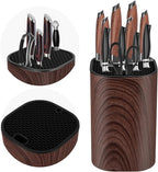 Ninonly Knife Block Without Knives 3 in 1 Universal Square Knife Holder Without Knives with Scissors Slot and Sharpening Rod Detachable Kitchen Knife Holder for Easy Cleaning Space Saver Brown