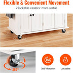 VEVOR Kitchen Island Cart with Solid Wood Top, 35.4" Width Mobile Carts with Storage Cabinet, Rolling Kitchen Table with Spice Rack, Towel Rack, and Drawer, Portable Islands on Wheels, White