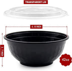 POPMISOLER 150 Pcs Stackable Meal Prep Bowl Containers,42 OZ Food Takeout Bowls Reusable,Black Disposable With Lids,Microwavable Dishwasher Safe Leak Resistant for Noodle Soup,Salads& Ramen (42oz)