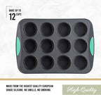 Trudeau Structure Silicone Muffin Pan – 12 Cup, Flexible Silicone with Hard Lining to Hold Shape, Non-Stick, BPA-Free, Dishwasher Safe, Heat Resistant to 428°F – Grey/Mint