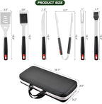 Grilling Accessories Set Spatula Fork Cleaning Brush Food Tongs Carving Knife Basting Brush Durable Stainless Steel BBQ Grill Tools with Extra Thick Storage Case BBQ Accessories Grill Set
