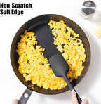 2-Piece Silicone Scraper & Spoon Spatulas: Doosu 600°F Heat Resistant Food Grade BPA Free Rubber Baking Flat Spatula Kitchen Cooking Spoonula for Mixing, Scraping, Folding, Stirring, Serving (Black)