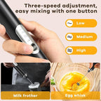 Milk Frother Handheld Rechargeable with Stand, Frother Wand Foam Maker 3 Speed Adjustable Drink Mixer with Detachable Stainless 2 Whisks Electric Coffee Frother Stirrer For Latte, Cappuccino, Egg