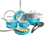 GOTHAM STEEL 15 Pc Ceramic Cookware Set, Ceramic Pots and Pans Set Non Stick with Cooking Utensils and Steamer, Non Toxic PFOA PFOS Free, Premium Stay Cool Handles, Oven & Dishwasher Safe, Blue