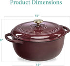 Best Choice Products 7.5 Quart Enamel Cast-Iron Round Dutch Oven, Family Style Heavy-Duty Pre-Seasoned Cookware for Home, Kitchen, Dining Room, Oven Safe w/Lid, Dual Handles - Cabernet Red