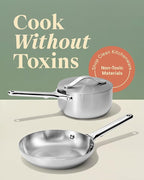 Caraway Stainless Steel Mini Duo - 5-Ply Stainless Steel Fry Pan (8 In) & Sauce Pan (1.75 Qt) - Oven Safe & Stovetop Agnostic - Non Toxic, PTFE & PFOA Free