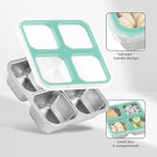 4 Pack Stainless Steel Snack Containers with Lids 4 Compartment Food Storage Containers for Adults Meal Prep Reusablele for work or going out. (BLUE, 4)