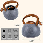 Tea Kettle, 3.2 Quart Whistling Tea Kettle Stovetop, Tea Pots for Stove Top Food Grade Stainless Steel with Wood Pattern Handle, Grey Teapot