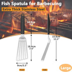 Stainless Steel Fish Spatula, 13.3 inch Metal Spatulas with Silicone Handle, Slotted Turner for Cooking, Grilling, Flipping, Egg, Cookie, Pancake and Burger (Large)