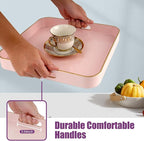 Gifturbo Pink Square Decorative Tray,Serving Tray with Handles with Gold Trimming Plastic Coffee Table Tray for Ottoman, Living Room, Home Decor,Bathroom with Gold Trimming, 13” x 13” x1.57”