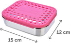 LunchBots Medium Duo Snack Container - Divided Stainless Steel Food Container - Two Sections for Half Sandwich and a Side - Eco-Friendly - Dishwasher Safe - Stainless Lid - Pink Dots