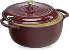 Best Choice Products 7.5 Quart Enamel Cast-Iron Round Dutch Oven, Family Style Heavy-Duty Pre-Seasoned Cookware for Home, Kitchen, Dining Room, Oven Safe w/Lid, Dual Handles - Cabernet Red