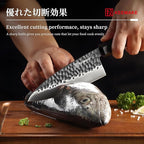 KEEMAKE Deba Knife 6 inch, Double Bevel Japanese 440C Stainless Steel Fish/Fillet Knife with G10 Bolster Octagonal Wood Handle