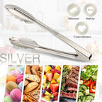 MSY BIGSUNNY 9 Inch Food Tongs for Cooking and Serving- Aluminum Kitchen Utensil - Set of 3 (silver)