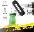[Smoother Cut] PrinChef Manual Can Opener with Magnet, Improved Handle for More Comfortable Grip, Handheld Can Openers for Seniors, Heavy Duty Can Opener Smooth Edge, Bottle Opener Easy to Use, Black