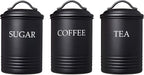 Kitchen Canister Set of 3 Sugar Coffee Tea with lids Food Storage, Black