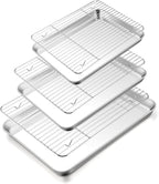TeamFar Baking Sheet with Rack Set (3 Pans + 3 Racks), 16/12.5/10.5 Inch Stainless Steel Cookie Sheets Baking Pans Trays and Cooling Racks for Cooking Roasting, Non-Toxic & Heavy Duty, Dishwasher Safe