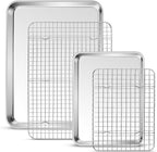 P&P CHEF 16 + 10.4 Inch Baking Sheet and Rack Set, Stainless Steel Cookie Sheets Oven Baking Pans Trays with Cooling Racks for Cooking & Roasting, Oven & Dishwasher Safe, (4Pcs)