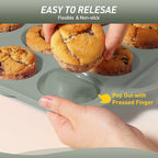 2 Packs 12 Cups Silicone Muffin Pan with Metal Reinforced Frame Regular Size Cupcake Pan Tray Egg Bites Silicone Circle Cookie Molds Muffin Tin Tart Pans Baking Sheet Set for Breakfast Sandwiches
