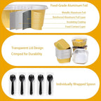 FORBFAN 150 Pack Mini Cake Pans with Lids and Spoons, 10 oz Aluminium Foil Square Brownie Baking Cups, Disposable Ramekins Cupcake Tins