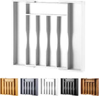 Expandable Bamboo Kitchen Drawer Organizer for Cutlery and Utensils, Adjustable Bamboo Wood Cutlery Tray in Drawer for Flatware and Silverware in Kitchen, (White)