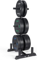 CAP Barbell 2-Inch Olympic Bumper Plate Weight Set with 6 Post Rack | 100-370 lbs | Multiple Options