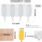 Sakolla Mini Popsicle Silicone Molds, 4 Cavities Homemade Ice Cream Molds with 100 Wooden Sticks for Ice Pop, Cakesicles, Cake Pop (Set of 3, White)