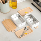 gimmiebox premium stainless steel bento box lunch box with compartments for adults, spoon and fork, leak-proof, easy side locks (Black)