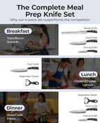 Essential 4-Piece Kitchen Knife Set,Sharp German Steel Knives Sets(Chef's Knife, Paring Knife, Bread Knife + Peeler) for Home Cooking BBQ,Gift Box included