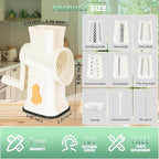 2025 Upgrade 6-In-1 Cheese Grater【 Military-Grade SUS304 Blade - 3S Fast Cut】【SGS Certification - German Nano Strong Suction Base】Cheese Grater Hand Crank Suitable for Home Use(White)