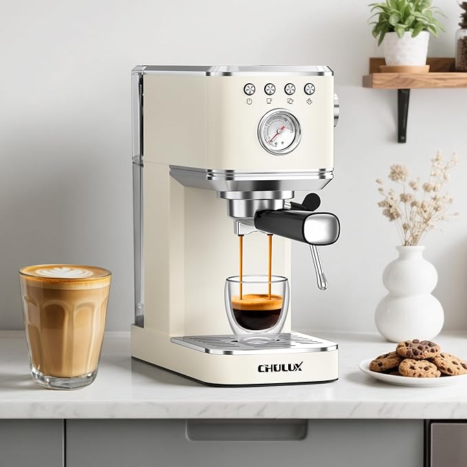 CHULUX Slim Espresso Machine with Milk Frother Steam Wand, 20 Bar Professional Italian Pump Espresso Coffee Machine for Home Cappuccino & Latte Maker, Creamy