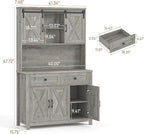 67.7 Inch Farmhouse Pantry Storage Cabinet with Sliding Barn Doors, 2 Drawer Farmhouse Coffee Cabinet with Adjustable Shelf, Side Board with Buffet Cupboard Livingroom Kitchen, Grey