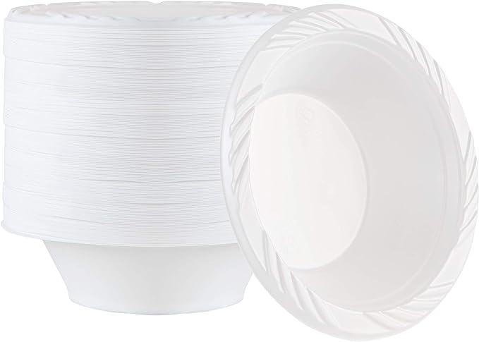 PLASTICPRO 100 Count Disposable 12 ounce White Plastic Soup Bowls