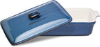 Stoneware Casserole Dish Bakeware Set with Lid, Covered Rectangular Dinnerware, Extra Large 4.23 Quart, 13 by 9 Inch, Blu Indaco [Reactive Blue]