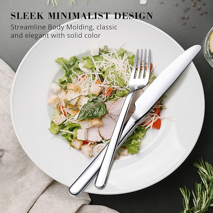 KINGSTONE Silverware Set, 20 Piece Flatware Cutlery Set for 4, 18/10 Stainless Steel Silverware Mirror Polished Dishwasher Safe for Home, Restaurant, Wedding, Party(Silver, 20 pieces for 4)