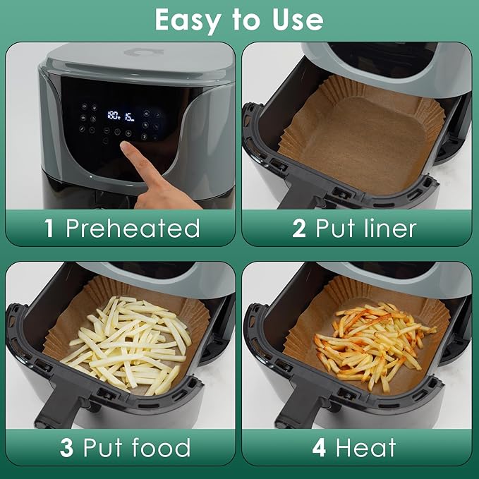 250 Pcs 8" Square Air Fryer Liners Disposable, Unbleached Parchment Paper Liners for Airfryer Basket, Non-Stick & Leakproof Baking Paper for Oven Roasting