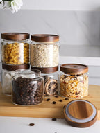 Kanwone Glass Storage Jars Set of 6, 17 Ounce Airtight Food Storage Containers with Bamboo lids, Clear Glass Canisters for Pantry, kitchen, Flour, Sugar, Tea, Coffee, Snack, Spice and Herbs
