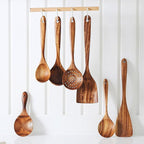 FJNATINH 7-Piece Nonstick Wooden Cooking Utensils Set, Natural and Healthy Kitchen Utensils（7 Pcs）