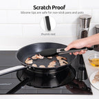 Heat Resistant Silicone Kitchen Tong: U-Taste 9 inch 480ºF Hot Proof Cooking Tong with Firm Sealed Non Stick Rubber Tips & Silicon Coated Steel Handle & Smooth Locking for Serving Grill Salad (Black)