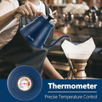 Harriet Gooseneck Kettle with Thermometer for Pour Over Coffee and Tea, 37 fl oz, Stainless Steel, Durable 3-Layer Base, Ideal Spout for Precision Pouring, Compatible with all Stove Tops, Blue