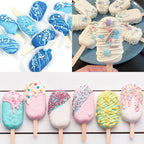 Ouddy Life Popsicle Molds Set of 2, Ice Pop Molds Silicone 4 Cavities Ice Cream Mold Oval Cake Pop Mold with 50 Wooden Sticks for DIY Popsicle, White