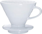 Pour Over Coffee Dripper - Ceramic Slow Brewing Accessories for Home, Cafe, Restaurants - Easy Manual Brew Maker Gift - Strong Flavor Brewer - V02 Paper Cone Filters - White, 2 Cup