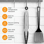 Popco 3-Piece Kitchen Tongs Set – Stainless Steel Heat Resistant Silicone Tips, Strong Comfort Grip, 3 Sizes (7, 9, 12 Inch), Non-Scratch, Dishwasher Safe, for Cooking, BBQ, Salad