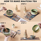 Matcha Set 7-Piece Tea Set with Brush, Bowl, Whisk, Strainer, Chasen, for Matcha Tea Ceremony （Gradient Green）