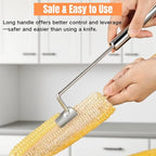2 Pack Corn Peeler for Corn on the Cob, Stainless Steel Corn Cob Stripper Tool Long Handle Efficient Cob Remover Sweet Corn Cutter Removing Kernels for Home, Kitchens, Restaurant Chefs, Soups, Salads