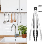 HOTEC Premium Stainless Steel Locking Kitchen Tongs with Silicon Tips, Set of 2-9" and 12"
