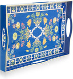 Gifturbo Blue Decorative Tray with Four Handles, Versatile Serving Tray for Coffee Table, Ottoman, Ideal for Serving, Displaying, Organizing,Home Decor